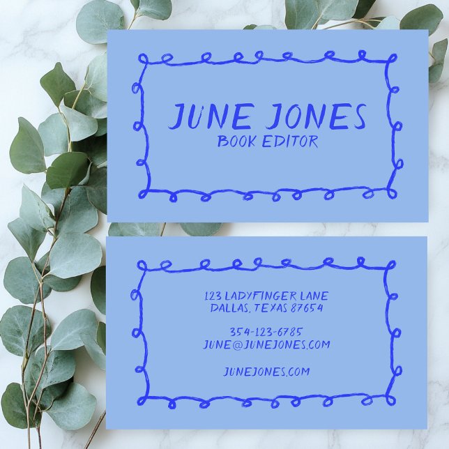 Handgjorda luckor Doodle Whimsical Inky Periwinkle Visitkort (Handmade Loops Doodle Whimsical Inky Periwinkle Business Card
)