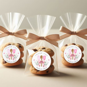 Handgjorda med Kärlek Bakery Rosa Utensils Runt Klistermärke