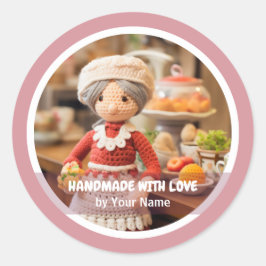 Handgjorda med kärlek Crochet dam köket Runt Klistermärke