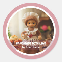 Handgjorda med kärlek Crochet dam köket Runt Klistermärke
