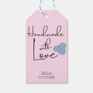 Handgjorda med Kärlek Cute Buttons Rosa Gift-Mär Presentetikett