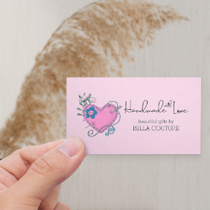 Handgjorda med Kärlek Cute Land Heart-Rosa Visitkort