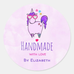 Handgjorda med Kärlek Cute Unicorn i hjärtglasen Runt Klistermärke