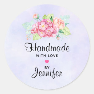 Handgjorda med Kärlek Elegant Rosa Watercolor Flow Runt Klistermärke