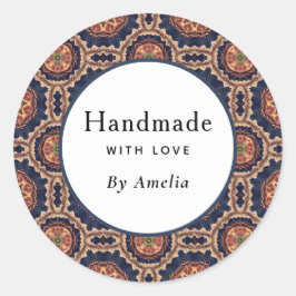 Handgjorda med Kärlek Flower och Star Shapes Mönst Runt Klistermärke