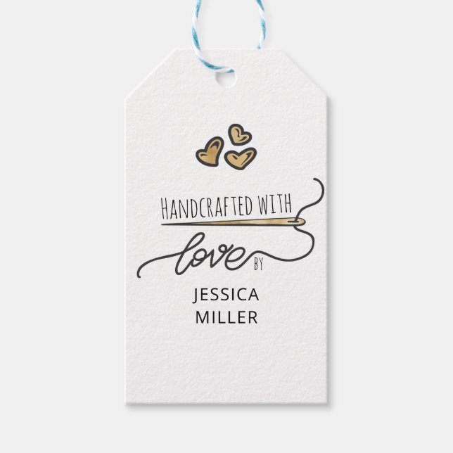 Handgjorda med Kärlek Guld som sydde Nål Kraft Presentetikett (Framsidan)