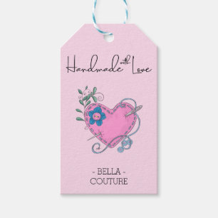 Handgjorda med Kärlek handhavande sytt Land Heart Presentetikett