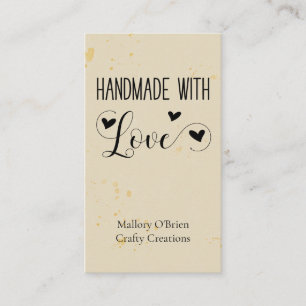 Handgjorda med Kärlek Heart Calligraphy Whect Gul Visitkort