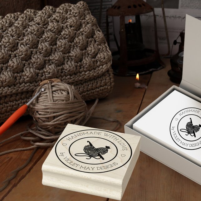 Handgjorda med Kärlek Heart Crochet Yarn Craft Stämpel (Crochet theme rubber stamp)