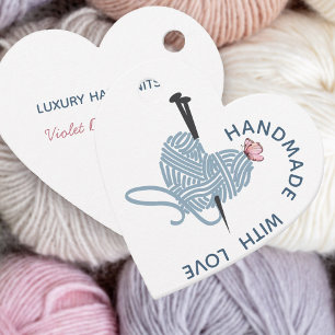 Handgjorda med Kärlek - Hjärtformade garn och fjär Gåvor Etiketter