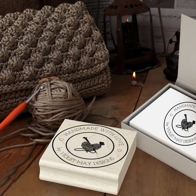 Handgjorda med Kärlek - Hjärtnitterande garn Stämpel (Knitting theme rubber stamp )
