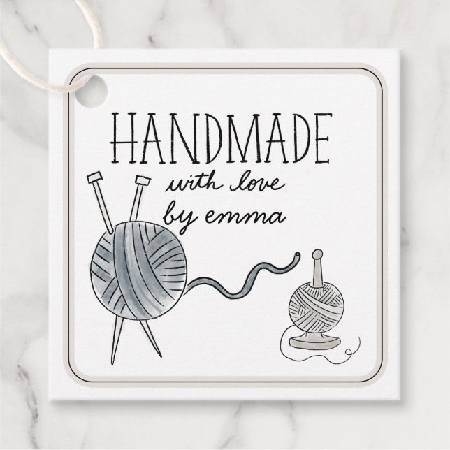 Handgjorda med Kärlek Knitting-garn Tack Gåvor Etiketter (Framsida)