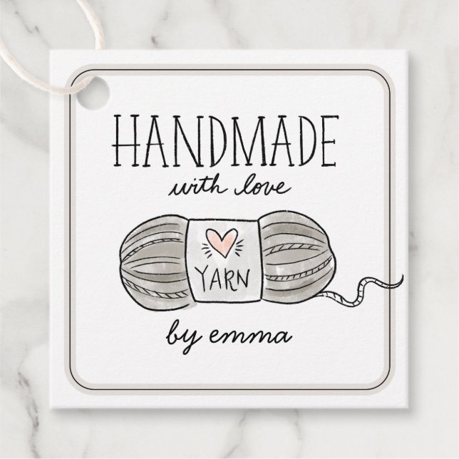 Handgjorda med Kärlek Knitting-garn Tack Gåvor Etiketter (Framsida)