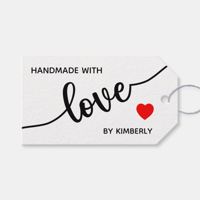 Handgjorda med kärlek Minimalistiska presentbricko Presentetikett (Framsidan (Horisontell))