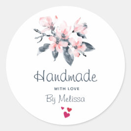 Handgjorda med Kärlek Rosa & Grått Flowers Waterco Runt Klistermärke