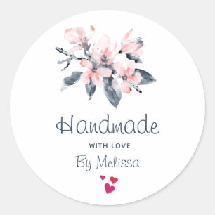 Handgjorda med Kärlek Rosa & Grått Flowers Waterco Runt Klistermärke