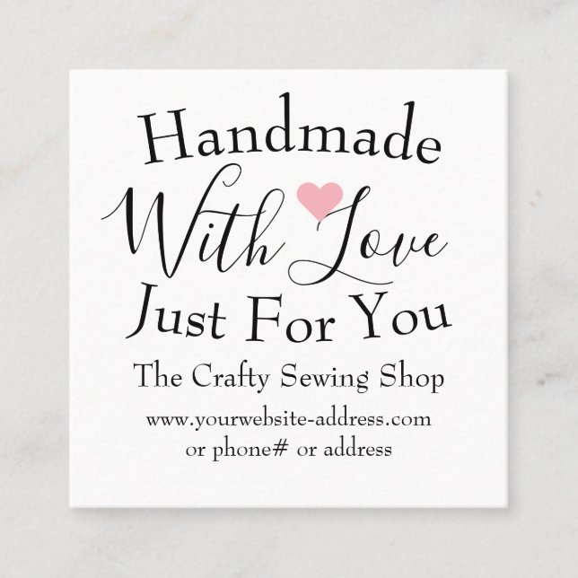 Handgjorda med Kärlek småskalig hantverksutrustnin Fyrkantigt Visitkort (Framsida)