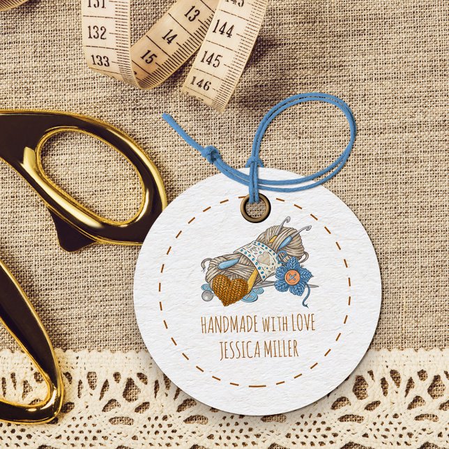 Handgjorda med Land-garnslangar av Kärlek White Gåvor Etiketter (Handmade with Love gift tags)