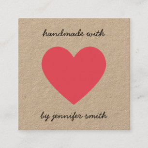 Handgjorda med Red Heart Earring Studs Visning Car Fyrkantigt Visitkort