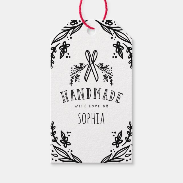 Handgjorda med skissade Blommigtar och saxar från  Presentetikett (Framsidan)