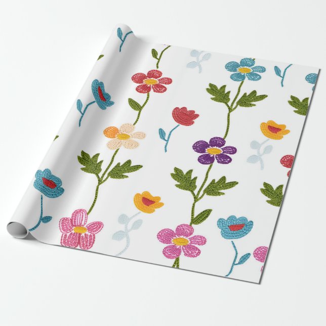 Handgjorda Minimal Natur Blommor Färgrik Botanisk Presentpapper (Utrullad)