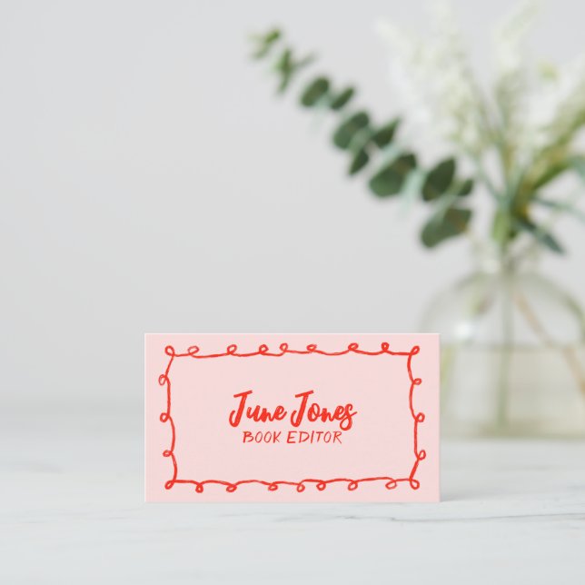 Handgjorda slingor Doodle Whimsical Inky Chic Red  Visitkort (Stående Fram)
