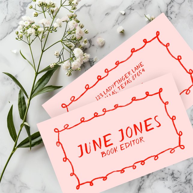 Handgjorda slingor Doodle Whimsical Inky Chic Red  Visitkort (Handmade Loops Doodle Whimsical Inky Chic Red Pink Business Card
)