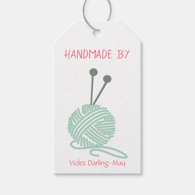 Handgjort av - Knitting-garn och tvättinstruktione Presentetikett (Framsidan)
