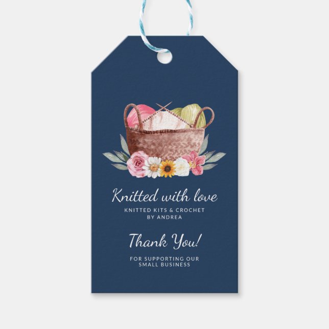 Handgjort garn Crochet Knitten med Kärlek Tack Presentetikett (Framsidan)