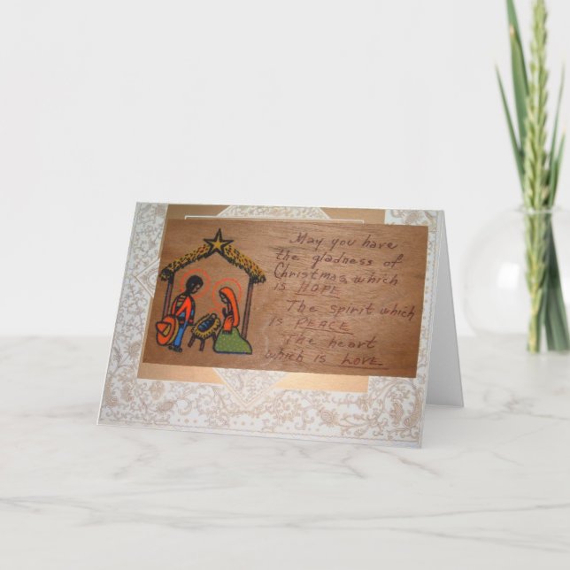 Handgjort julkort på trä och blandade media helgkort (Framsida)