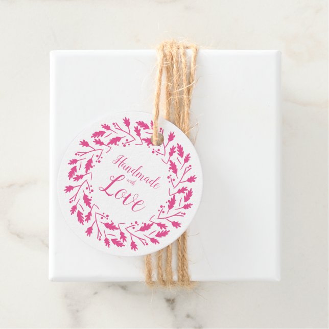 Handgjort med Kärlek-offertdesign i Rosa Gåvor Etiketter (På plats)