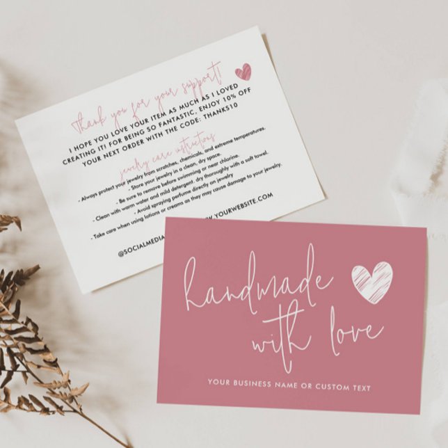 Handgjort med Kärlek Rosa Tack Juvelry Care Tilläggskort (Skapare uppladdad)