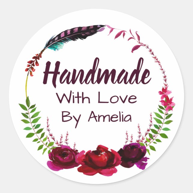 Handgjort med kärlek runt klistermärke (Framsida)