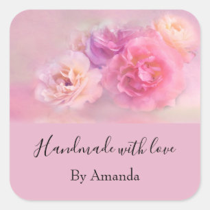 Handgjort med Kärlek Söt Rosa Carnations Fyrkantigt Klistermärke