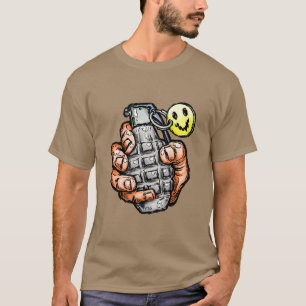 Handgranat Med Glad Ansikte, Serietidningsstil T Shirt