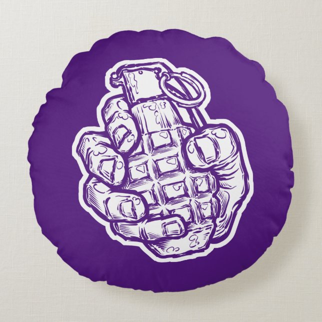 Handgrenad i Tecknad Stil Rund Kudde (Framsidan)