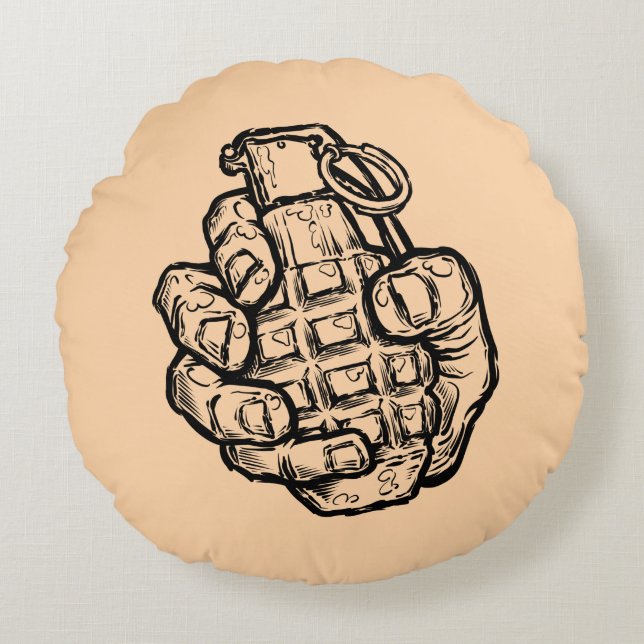 Handgrenad i Tecknad Stil Rund Kudde (Framsidan)