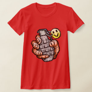 Handgrenad med Lycklig Ansikte, Tecknad Stil T Shirt