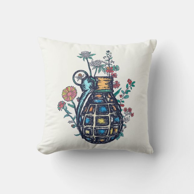 Handgrenade Vas i blommor Kudde (Framsida)