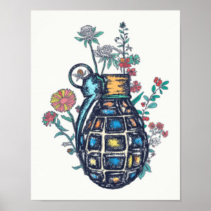 Handgrenade Vas i blommor Poster