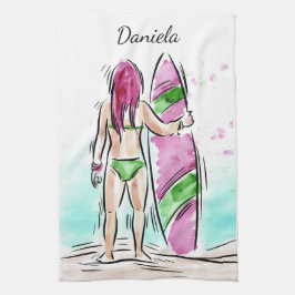 Handhandduk med eget namn för Surfer Girl Kökshandduk