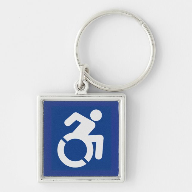 Handicated Sign Modern Fyrkantig Silverfärgad Nyckelring (Framsidan)