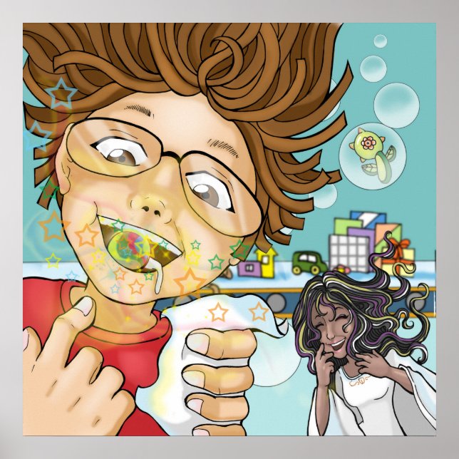 handikapp, svart tandfiber, pojke, leksak, godis poster (Framsidan)