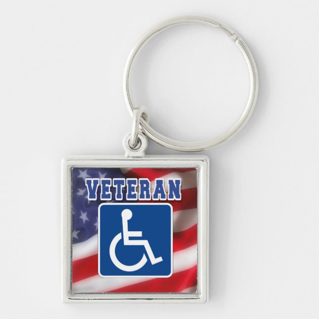 Handikappade Veteran USA Fyrkantig Silverfärgad Nyckelring (Framsidan)