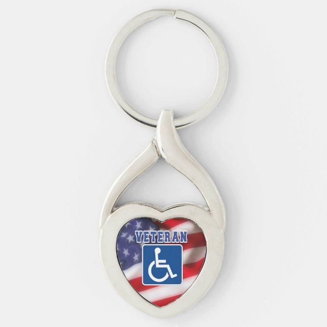 Handikappade Veteran USA Twisted Heart Silverfärgad Nyckelring (Framsidan)