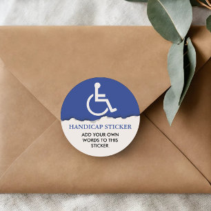 Handikappsymbol Anpassad text Runt Klistermärke
