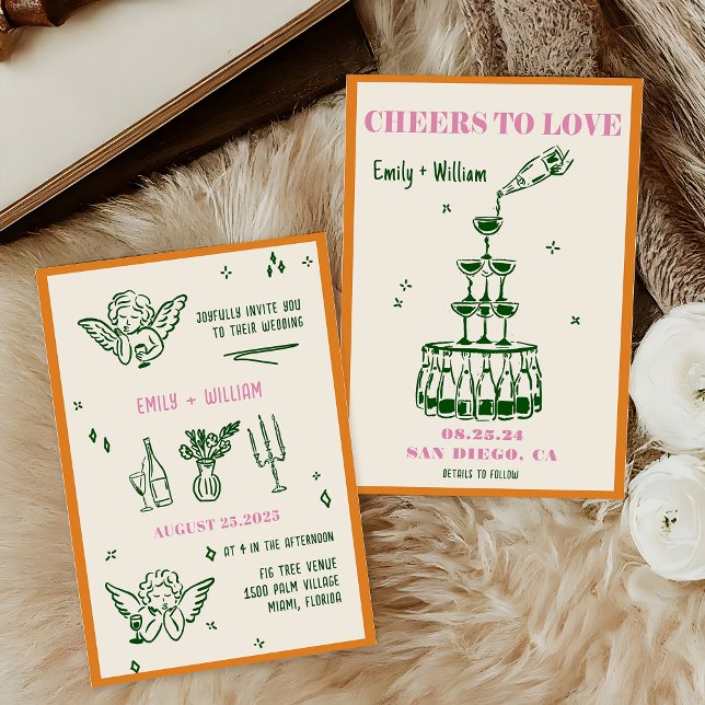 Handillustrerad champagne Torn Bröllop Inbjudningar (Skapare uppladdad)