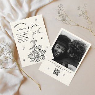 Handillustrerad champagne Torn Photo QR Bröllop Inbjudningar