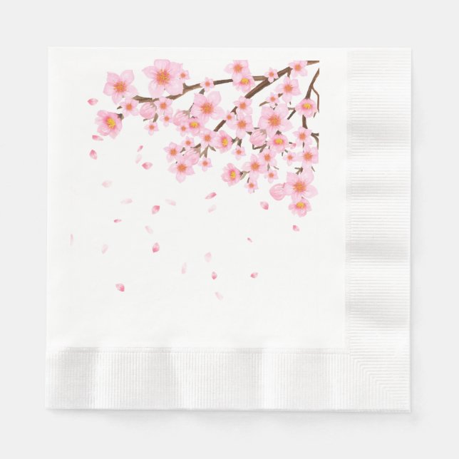 Handillustrerad Körsbärsblomsgren Pappersservett (Framsidan)
