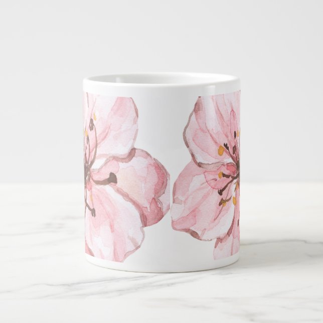 Handillustrerad Rosa Körsbärsblomma Jumbo Mugg (Framsidan)
